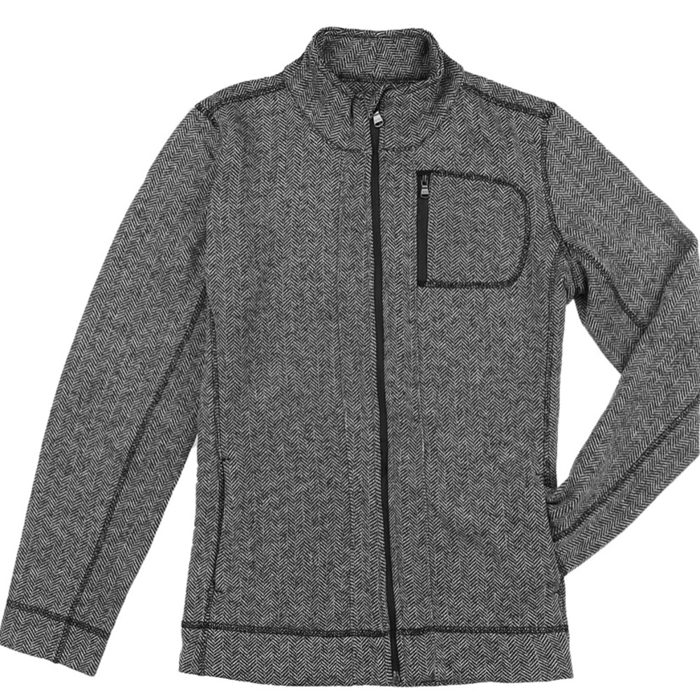 Black and White Herringbone Zip-Up Sweater